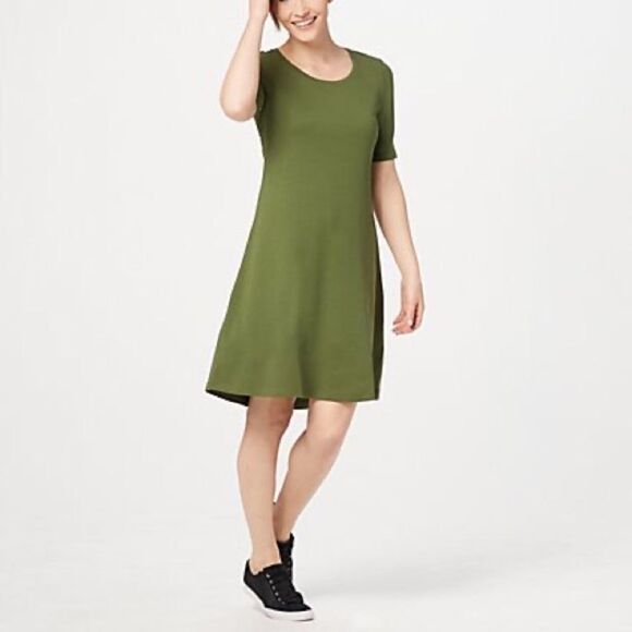 Isaac Mizrahi Live! Essentials Cotton Elbow-Sleeve Dress - Picture 1 of 3